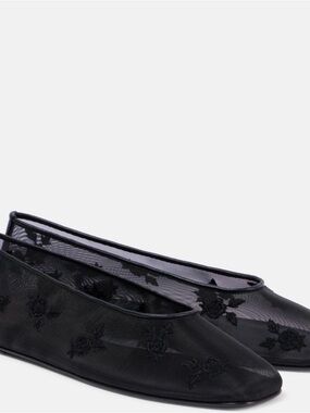 Magda Butrym Black Sheer Mesh Pointed Flats with Patent Trim